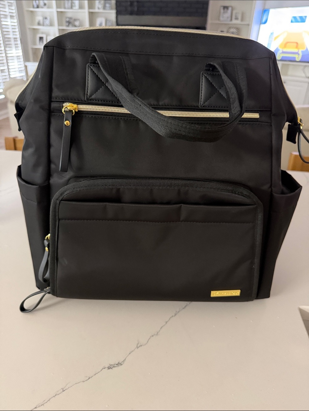 Skip Hop Black Nylon Tote Backpack with Gold Accents diaper bag